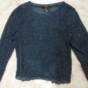 Long sleeve sparkly turquoise mesh top